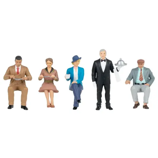 [FA331531] 4 figurines assises au restaurant + 1 serveur - Faller 331531 - G 1/22,5