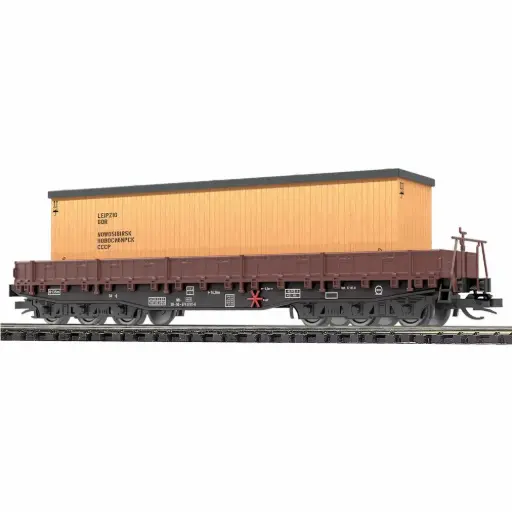 [BU31183] Wagon plat Samm 4818 avec coffre d'outre-mer - Busch 31183 - TT 1/120 - DR - Ep IV
