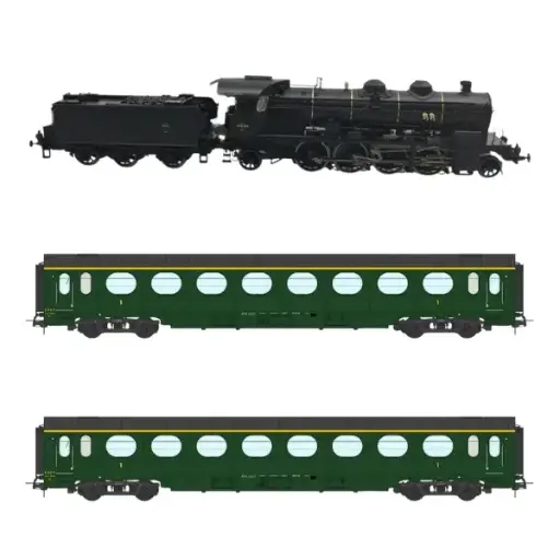 [PACK-EP3-REMB159] Pack HO - Vapeur SNCF 5-141 D + 2 voitures allégées "ETAT" A8 N°3376