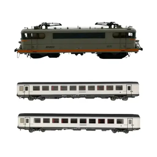 [PACK-EP5-LS10225] Pack HO - Locomotive électrique Analogique BB 9520 + 2 voitures VTU Pelliculage Croisière