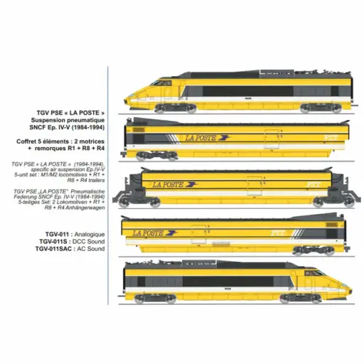 [RETGV011] TGV PSE « La Poste » suspension pneumatique - Ree Modèles TGV011 - HO 1/87 - SNCF - Ep IV-V - Analogique - 2R
