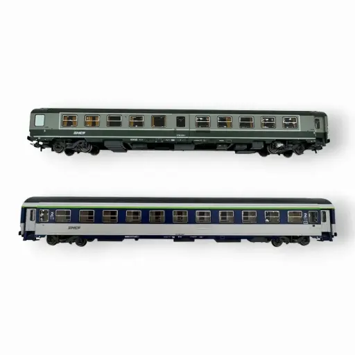 [REJM050] Set de 2 voitures « Ambulance SO » vert garrigue et gris béton et Corail (B10c10x) bleu TEN et blanc - Ree Modèles JM050 - HO 1/87 - SNCF - Ep IV-V - 2R