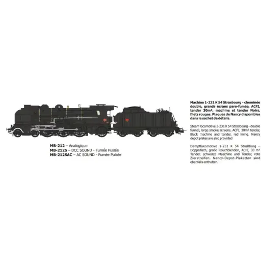 [REMB212S] Locomotive à vapeur 1-231K 54 Strasbourg - Ree Modèles MB212S - HO 1/87 - SNCF - Ep III - Digital sound fumigène - 2R
