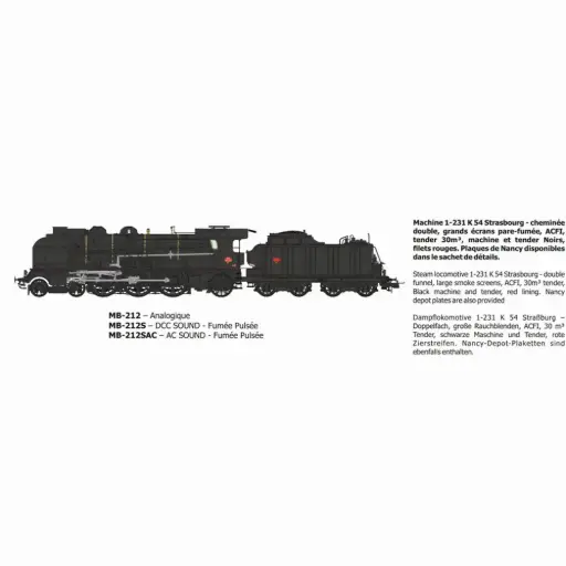 [REMB212SAC] Locomotive à vapeur 1-231K 54 Strasbourg - Ree Modèles MB212SAC - HO 1/87 - SNCF - Ep III - Digital sound fumigène - 3R