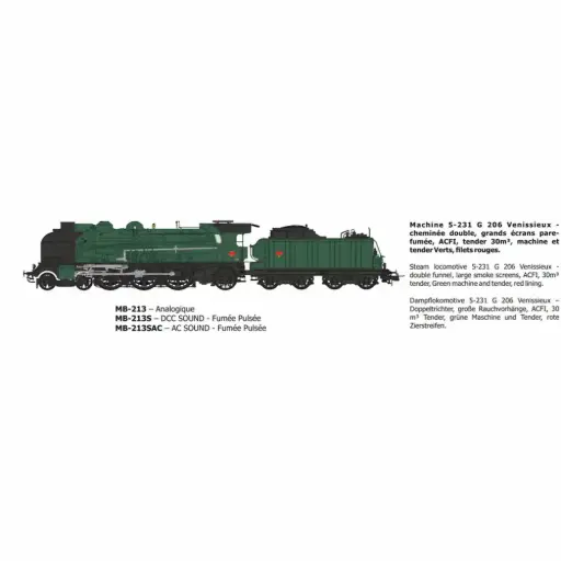 [REMB213] Locomotive à vapeur 5-231 G 206 Vénissieux - Ree Modèles MB213 - HO 1/87 - SNCF - Ep III - Analogique - 2R