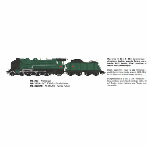[REMB213S] Locomotive à vapeur 5-231 G 206 Vénissieux - Ree Modèles MB213S - HO 1/87 - SNCF - Ep III - Digital sound fumigène - 2R