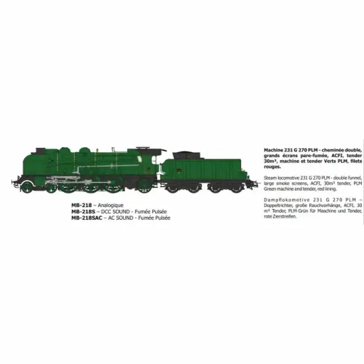 [REMB218] Locomotive à vapeur 231 G 270 - Ree Modèles MB218 - HO 1/87 - PLM - Ep III - Analogique - 2R