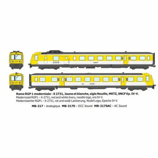 [REMB217S] Autorail diesel RGP 1 modernisé X-2731, jaune et blanc, Metz, logo nouille - Ree Modèles MB217S - HO 1/87 - SNCF - Ep IV-V - Digital sound - 2R
