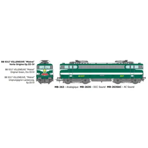 [REMB263SAC] Locomotive électrique BB 9317, livrée verte, dépôt de Villeneuve avec plaque « Mistral » - Ree Modèles MB263SAC - HO 1/87 - SNCF - Ep III-IV - Digital sound - 3R