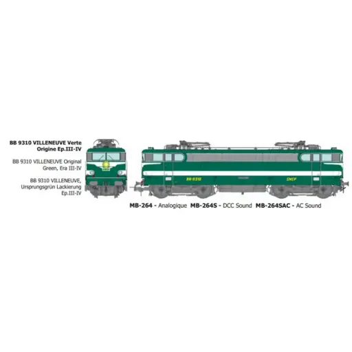 [REMB264] Locomotive électrique BB 9310, livrée verte, dépôt de Villeneuve - Ree Modèles MB264 - HO 1/87 - SNCF - Ep III-IV - Analogique - 2R