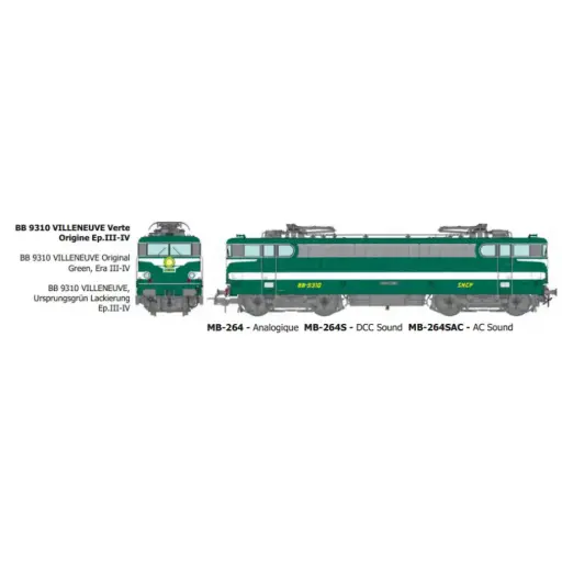 [REMB264S] Locomotive électrique BB 9310, livrée verte, dépôt de Villeneuve - Ree Modèles MB264S - HO 1/87 - SNCF - Ep III-IV - Digital sound - 2R