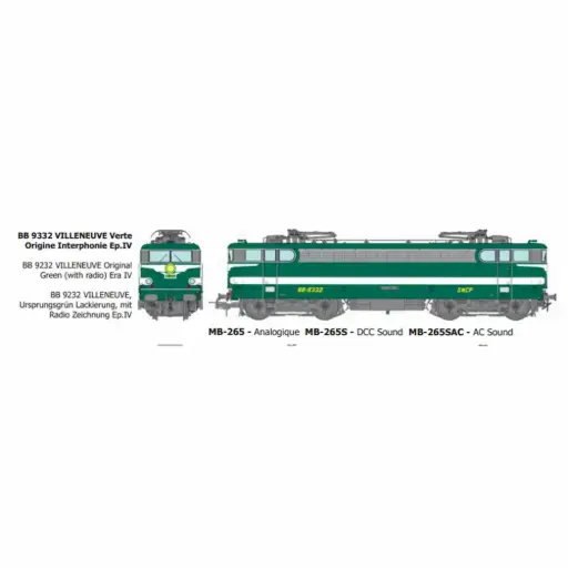 [REMB265SAC] Locomotive électrique BB 9332, livrée verte origine Interphonie, dépôt de Villeneuve - Ree Modèles MB265SAC - HO 1/87 - SNCF - Ep IV - Digital sound - 3R