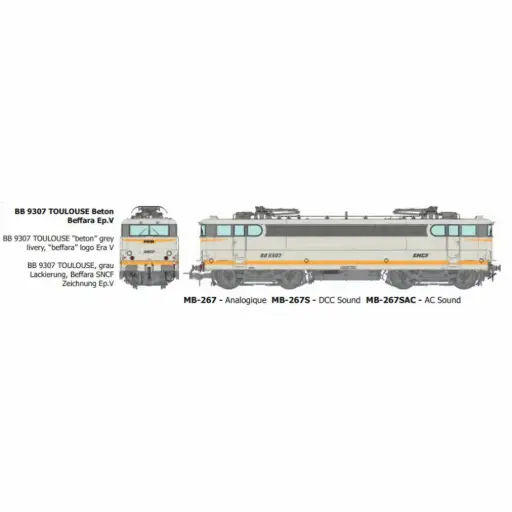 [REMB267S] Locomotive électrique BB 9307, livrée béton Beffara, dépôt de Toulouse - Ree Modèles MB267S - HO 1/87 - SNCF - Ep V - Digital sound - 2R