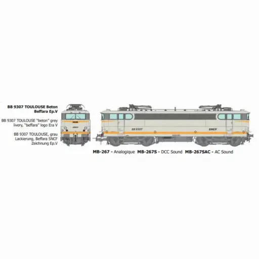 [REMB267SAC] Locomotive électrique BB 9307, livrée béton Beffara, dépôt de Toulouse - Ree Modèles MB267SAC - HO 1/87 - SNCF - Ep V - Digital sound - 3R