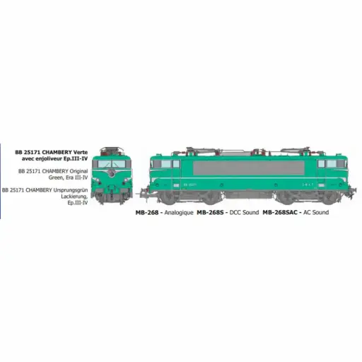 [REMB268S] Locomotive électrique BB 25171 livrée verte avec enjoliveur, dépôt de Chambéry - Ree Modèles MB268S - HO 1/87 - SNCF - Ep III-IV - Digital sound - 2R