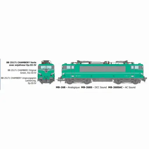 [REMB268SAC] Locomotive électrique BB 25171 livrée verte avec enjoliveur, dépôt de Chambéry - Ree Modèles MB268SAC - HO 1/87 - SNCF - Ep III-IV - Digital sound - 3R