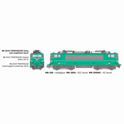 [REMB269] Locomotive électrique BB 25247 livrée verte avec enjoliveur, dépôt de Montrouge - Ree Modèles MB269 - HO 1/87 - SNCF - Ep IV - Analogique - 2R