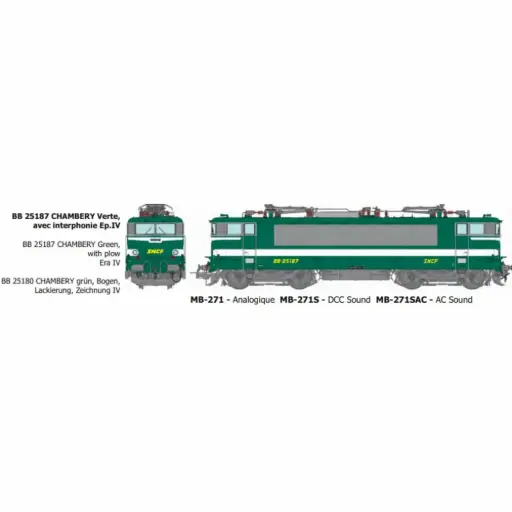 [REMB271S] Locomotive électrique BB 25187 livrée verte avec interphonie, dépôt de Chambéry - Ree Modèles MB271S - HO 1/87 - SNCF - Ep IV - Digital sound - 2R