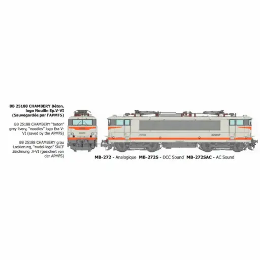 [REMB272S] Locomotive électrique BB 25188 livrée béton logo nouille, dépôt de Chambéry - Ree Modèles MB272S - HO 1/87 - SNCF - Ep V-VI - Digital sound - 2R