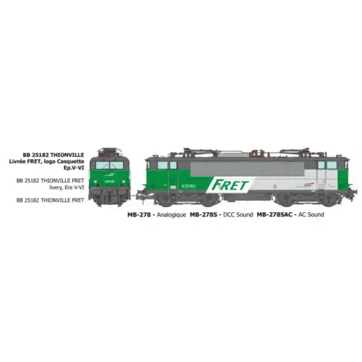 [REMB278S] Locomotive électrique BB 25182 livrée FRET et logo casquette, dépôt de Thionville - Ree Modèles MB278S - HO 1/87 - SNCF - Ep V-VI - Digital sound - 2R