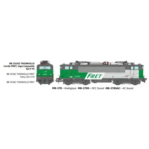 [REMB278SAC] Locomotive électrique BB 25182 livrée FRET et logo casquette, dépôt de Thionville - Ree Modèles MB278SAC - HO 1/87 - SNCF - Ep V-VI - Digital sound - 3R