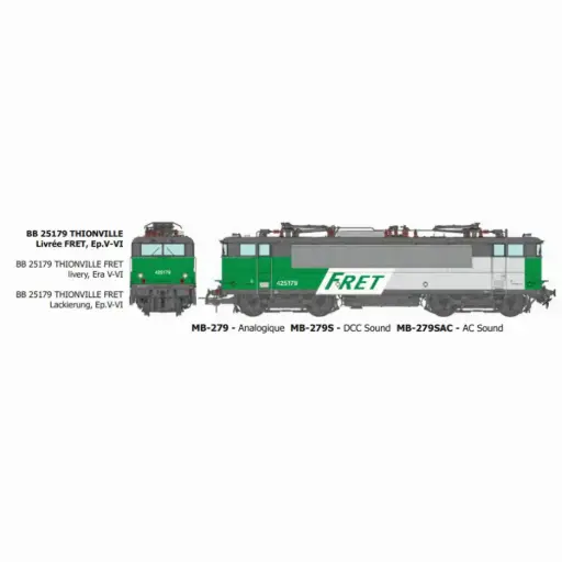 [REMB279] Locomotive électrique BB 25179 livrée FRET et logo casquette, dépôt de Thionville - Ree Modèles MB279 - HO 1/87 - SNCF - Ep V-VI - Analogique - 2R