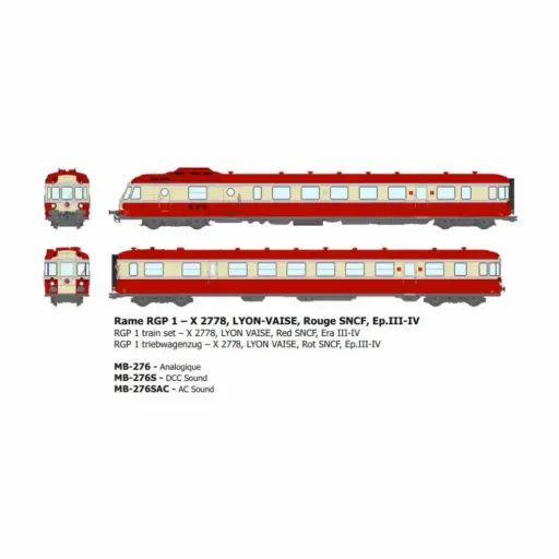 [REMB276] Rame diesel RGP 1, 2 éléments X-2778, Lyon-Vaise, rouge - Ree Modèles MB276 - HO 1/87 - SNCF - Ep III-IV - Analogique - 2R