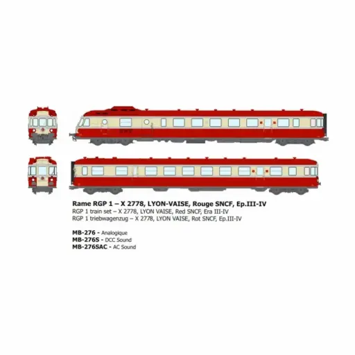 [REMB276S] Rame diesel RGP 1, 2 éléments X-2778, Lyon-Vaise, rouge - Ree Modèles MB276S - HO 1/87 - SNCF - Ep III-IV - Digital sound - 2R