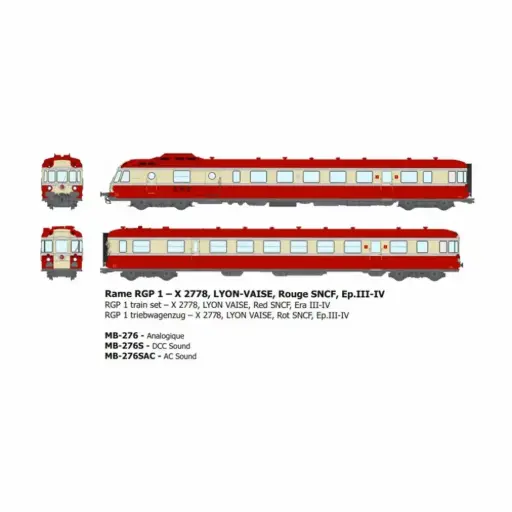 [REMB276SAC] Rame diesel RGP 1, 2 éléments X-2778, Lyon-Vaise, rouge - Ree Modèles MB276SAC - HO 1/87 - SNCF - Ep III-IV - Digital sound - 3R