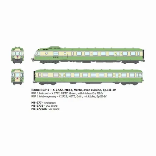 [REMB277SAC] Rame diesel RGP 1, 2 éléments X-2722, Metz, vert, avec cuisine - Ree Modèles MB277SAC - HO 1/87 - SNCF - Ep III-IV - Digital sound - 3R