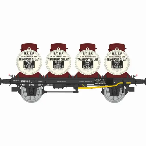 [REWB952] Wagon plat + 4 conteneurs citerne à lait « STEF » - Ree Modèles WB952 - HO 1/87 - NORD - Ep II - 2R
