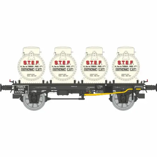 [REWB953] Wagon plat + 4 conteneurs citerne à lait « STEF » - Ree Modèles WB953 - HO 1/87 - NORD - Ep II - 2R