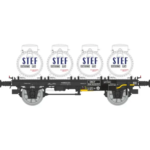 [REWB957] Wagon plat + 4 conteneurs citerne à lait « STEF » - Ree Modèles WB957 - HO 1/87 - SNCF - Ep IIIb - 2R