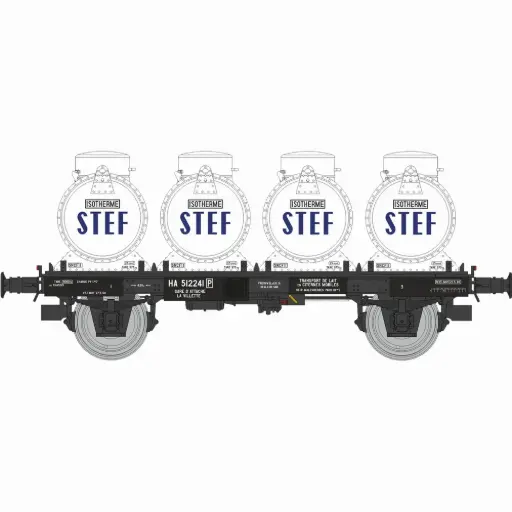 [REWB958] Wagon plat + 4 conteneurs citerne à lait « STEF » - Ree Modèles WB958 - HO 1/87 - SNCF - Ep III - 2R