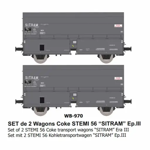 [REWB970] Set de 2 wagons cokes STEMI 56 “SITRAM” - Ree Modèles WB970 - HO 1/87 - SNCF - Ep III - 2R