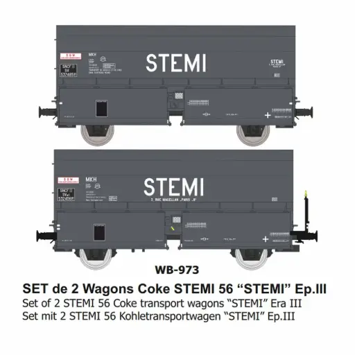 [REWB973] Set de 2 wagons cokes STEMI 56 “STEMI” - Ree Modèles WB973 - HO 1/87 - SNCF - Ep III - 2R