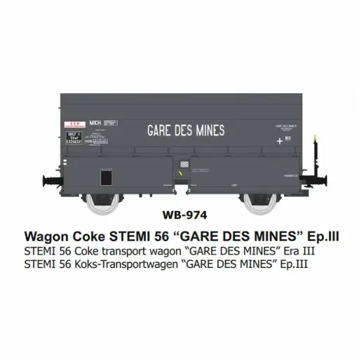 [REWB974] Wagon coke STEMI 56 “GARE DES MINES” - Ree Modèles WB974 - HO 1/87 - SNCF - Ep III - 2R