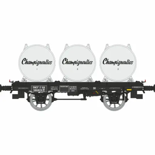 [REWB989] Wagon plat OCEM 19 + 3 conteneurs citerne à bière « CHAMPIGNEULLES » - Ree Modèles WB989 - HO 1/87 - SNCF - Ep III - 2R