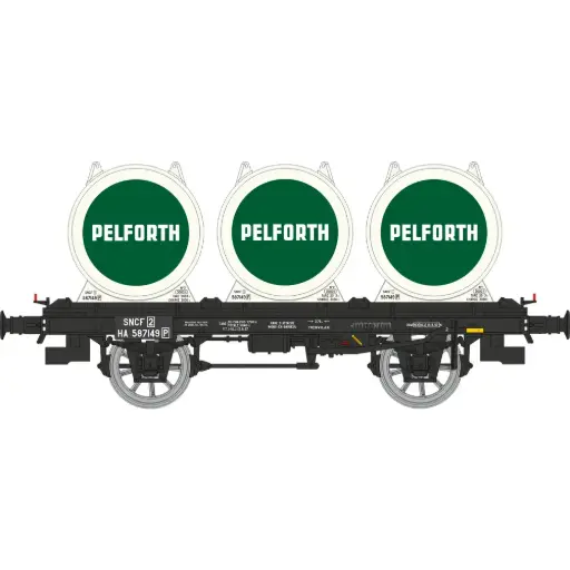 [REWB991] Wagon plat OCEM 19 + 3 conteneurs citerne à bière « PELFORTH » - Ree Modèles WB991 - HO 1/87 - SNCF - Ep III - 2R