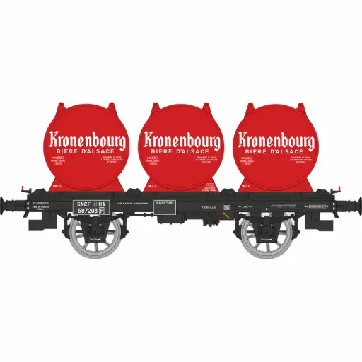 [REWB992] Wagon plat OCEM 19 + 3 conteneurs citerne à bière « KRONENBOURG » - Ree Modèles WB992 - HO 1/87 - SNCF - Ep III - 2R