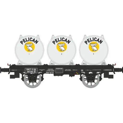 [REWB993] Wagon plat OCEM 19 + 3 conteneurs citerne à bière « PELICAN » - Ree Modèles WB993 - HO 1/87 - SNCF - Ep III - 2R
