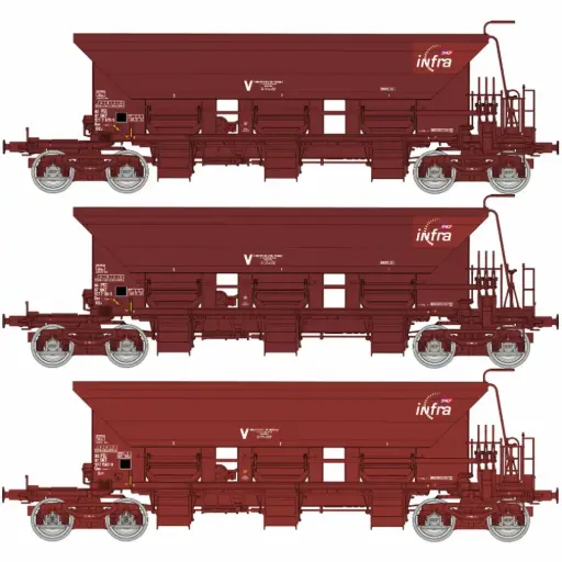 [REWB1023] Coffret de 3 wagons trémies à ballast T1 Uas INFRA - Ree Modèles WB1023 - HO 1/87 - SNCF - Ep V-VI - 2R