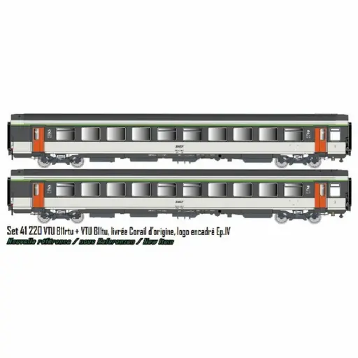 [LS41220] Set de 2 voitures Corail VTU B11rtu + B11tu, livrée d’origine, logo encadré - LS Models 41220 - HO 1/87 - SNCF - Ep IV - 2R