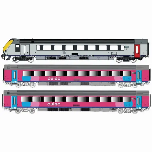 [LS43057DC] Coffret de 3 voitures voyageurs I11 avec voiture témoin "OUIGO" - LS Models 43057DC - HO 1/87 - SNCB/SNCF - Ep VI - 2R