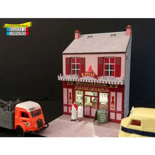 [REFAC033] Mini-façade avec boucherie + couple de bouchers -Régions et compagnies FAC033 - HO 1/87