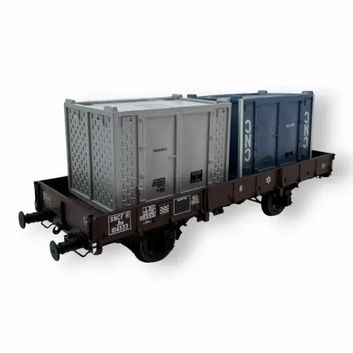 [OZREWB077] Wagon plat OCEM 29 + 2 conteneurs - Ree Modèles WB077 - HO 1/87 - Ep III - 2R