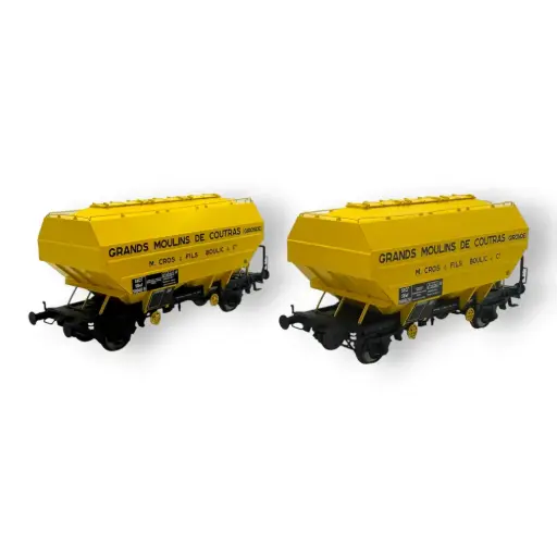[OZREWB727] Set de 2 wagons céréaliers « GRANDS MOULINS DE COUTRAS » jaunes châssis noir - Ree Modèles WB727 - HO 1/87 - SNCF - Ep III - 2R