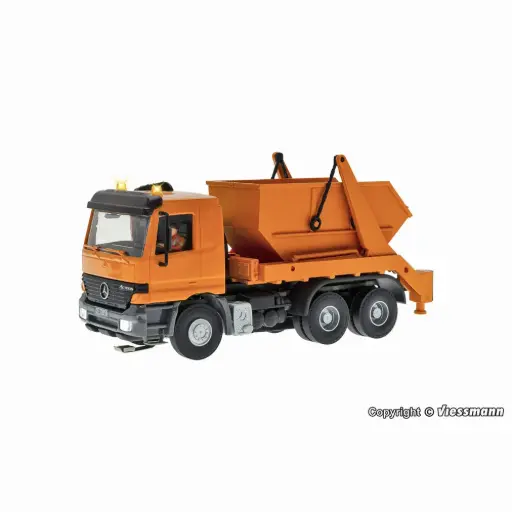 [VI8040] MB ACTROS Chargeuse à benne basculante à 3 essieux avec feux à 360°, orange municipal, modèle fonctionnel - Viessmann 8040 - HO 1/87