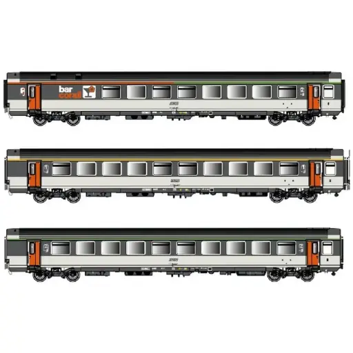 [LS41996] Set de 3 voitures Corail VTU B5rtux A10tu B11tu avec bar, livrée d’origine, logo encadré - LS Models 41996 - HO 1/87 - SNCF - Ep IV - 2R