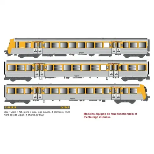 [EP41.19.14] Rame Réversible Régional (RRR) Nord-Pas-de-Calais jaune et inox - EPM 41.19.14 - HO 1/87 - SNCF - Ep IV-V - Analogique/Digital - 2R